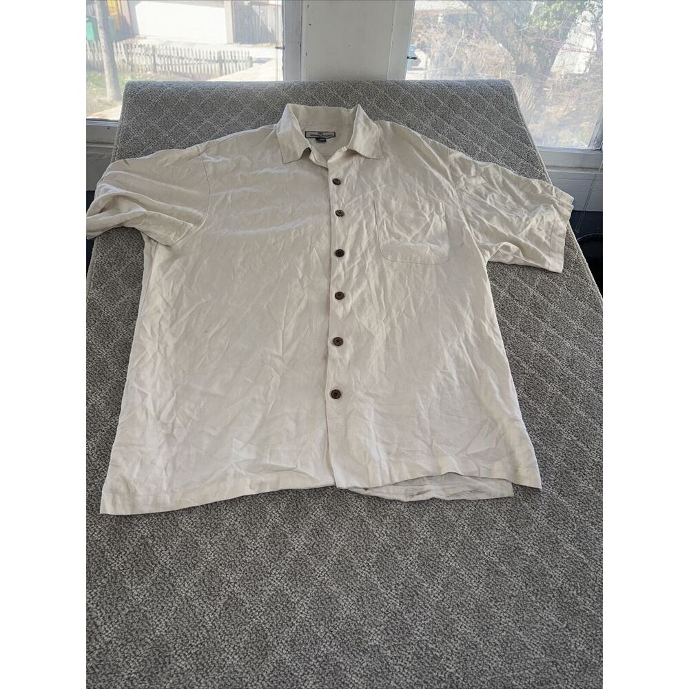 Tommy Bahama Mens XL Short Sleeve Button Up Shirt Silk Cream White
